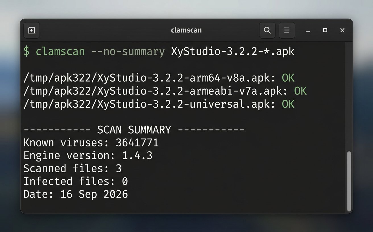 Keluar ClamAV: tiga APK OK, infected files 0
